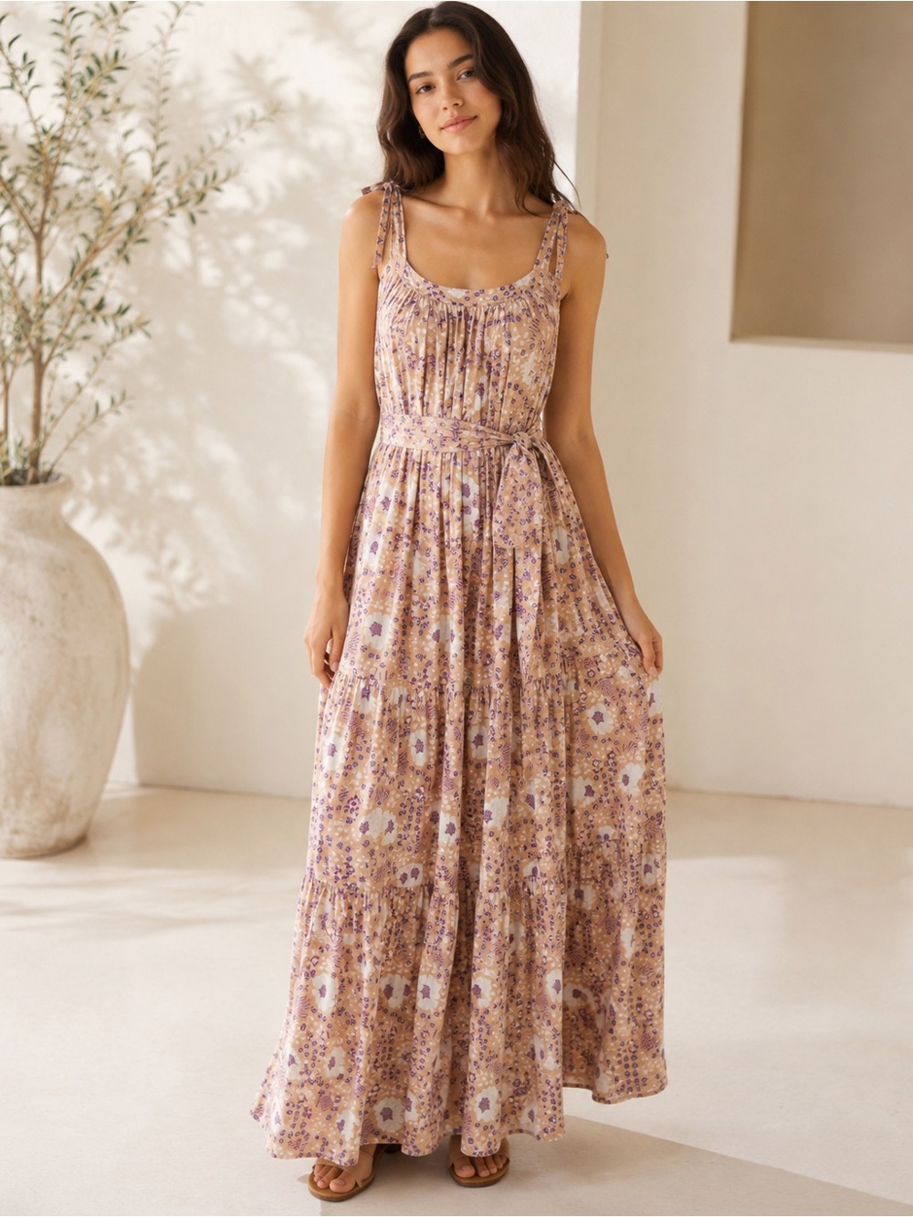 Natalie Martin Melanie Vintage Flowers Sand Maxi Dress L